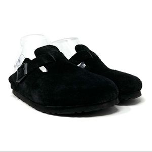 Birkenstock Boston Black Suede Slip On Slides Clogs Size 6 NARROW